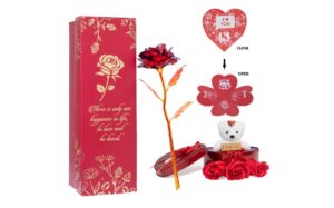 Valentine Week: Rose Day Gift: Red Rose and Heart Shape Box with Flowers and Cute Teddy